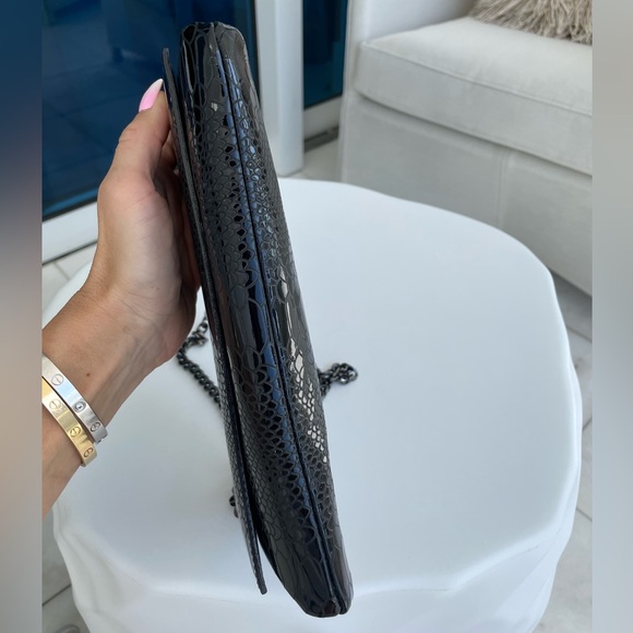 Casadei Patent Python Snakeskin Embossed Leather Clutch Black - Picture 10 of 16